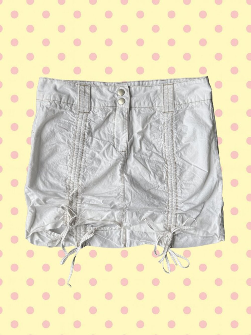 Garage White Y2K Mini Skort Low Rise Ruched Adjustable Tie Skirt Shorts